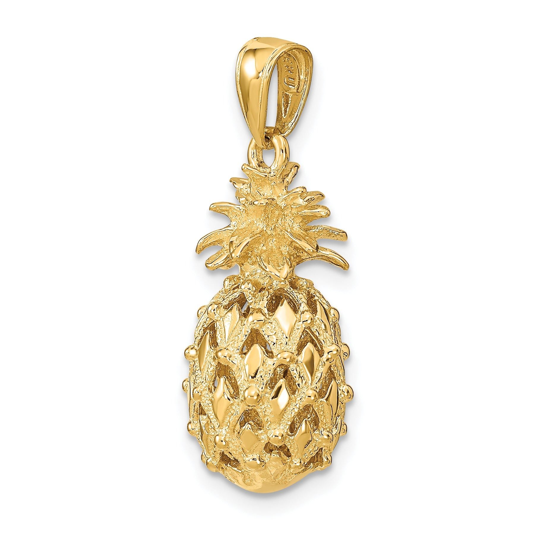 14K Gold 3D Pineapple Pendant with Polished Textured Finish  Tropical Charm