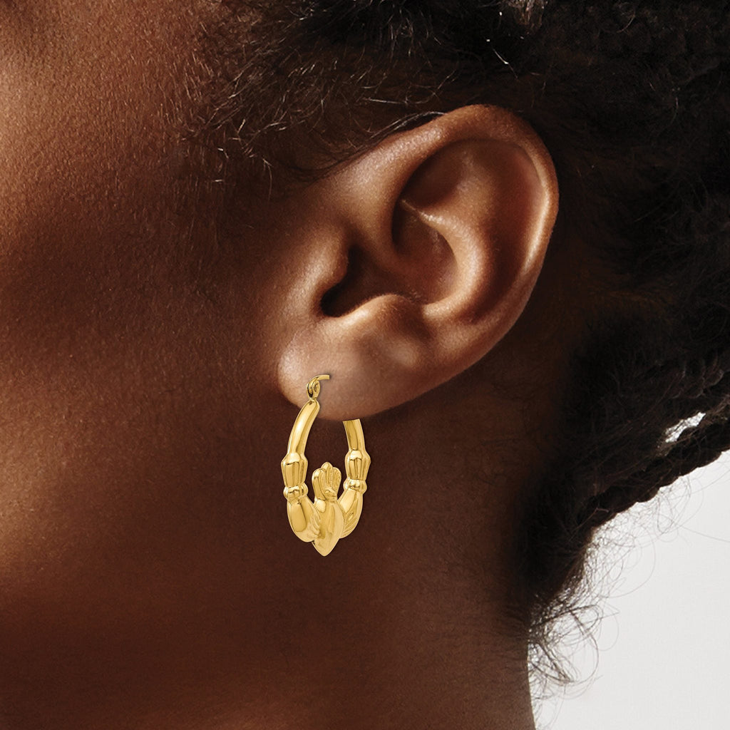 14K Gold Polished Claddagh Hoop Earrings for Women