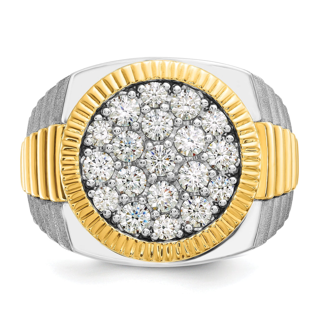 14k Two-tone Men's Polished Satin and Ribbed Round Cluster Ring Mounting, Mounting Only