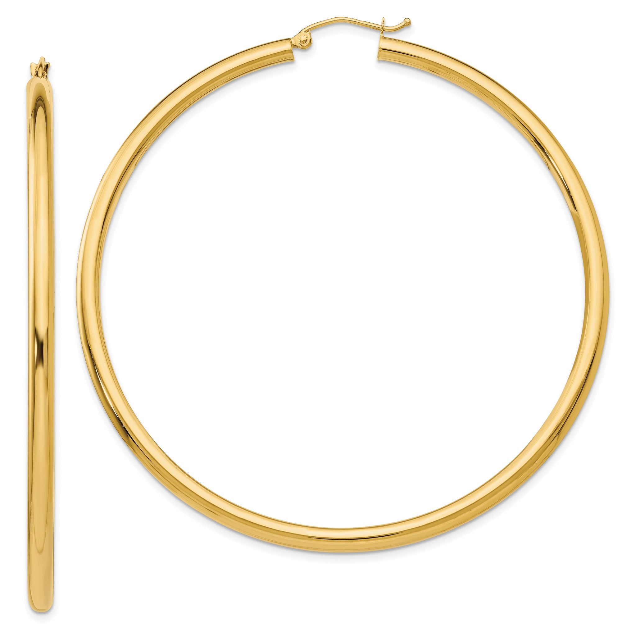 14K Polished 3mm Lightweight Tube Hoop Earrings Main image