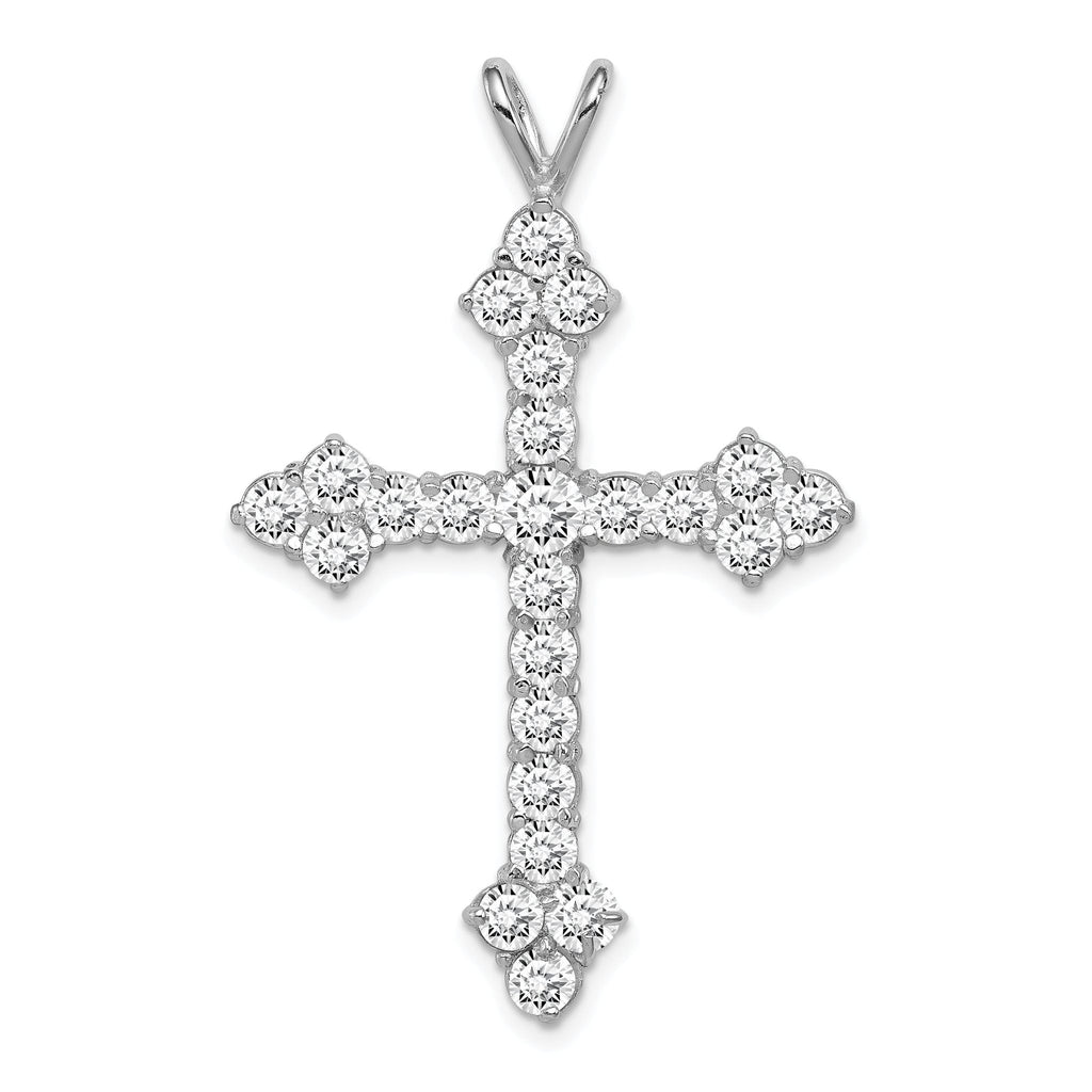 Sterling Silver 925 CZ Cross Pendant with Rhodium-Plated Polished Finish