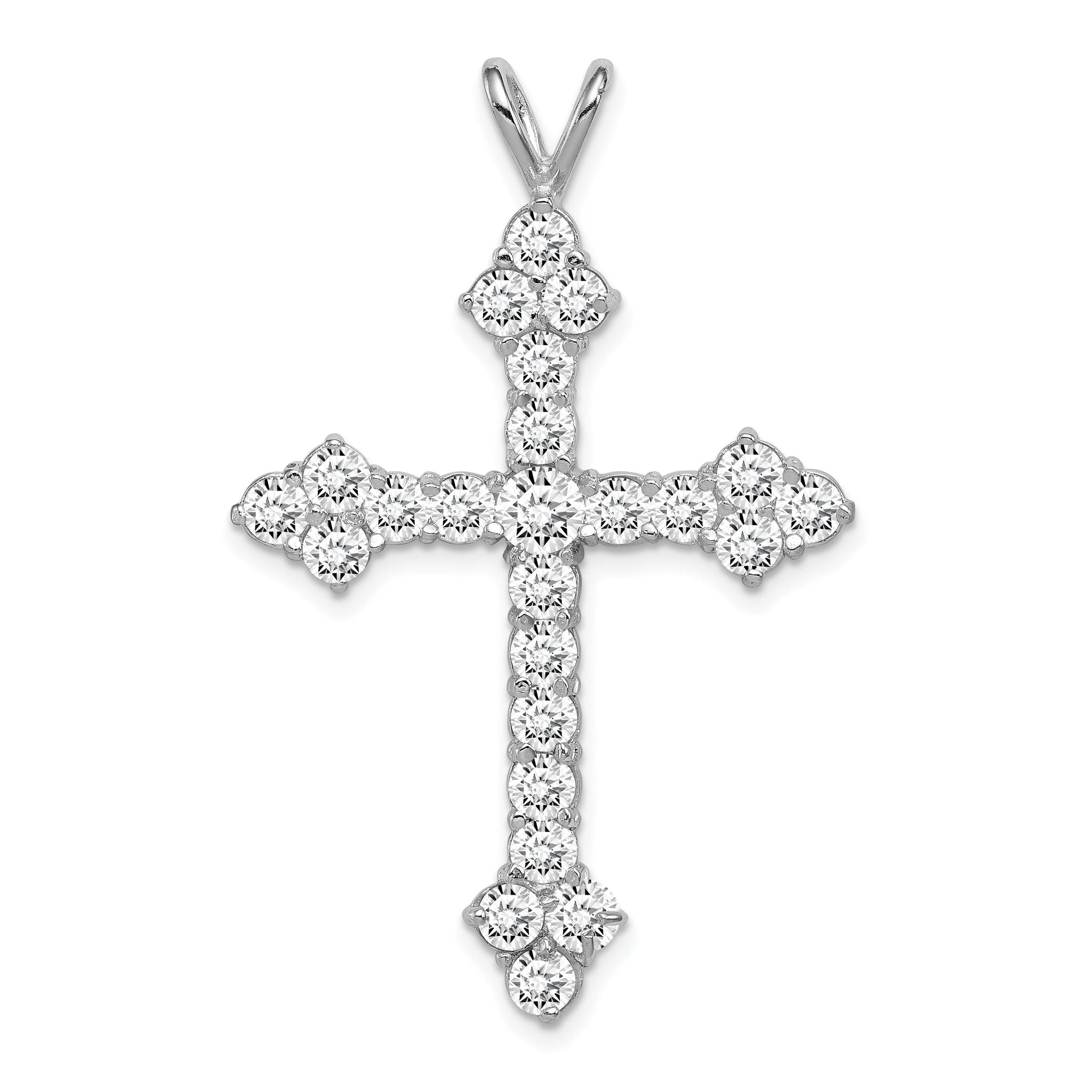 Sterling Silver 925 CZ Cross Pendant with Rhodium-Plated Polished Finish