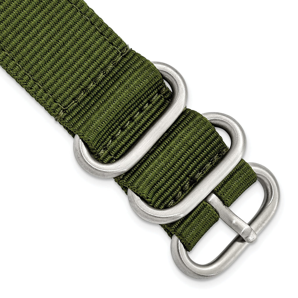 Olive Ballistic Nylon Watch Band in Stainless Steel, 24mm