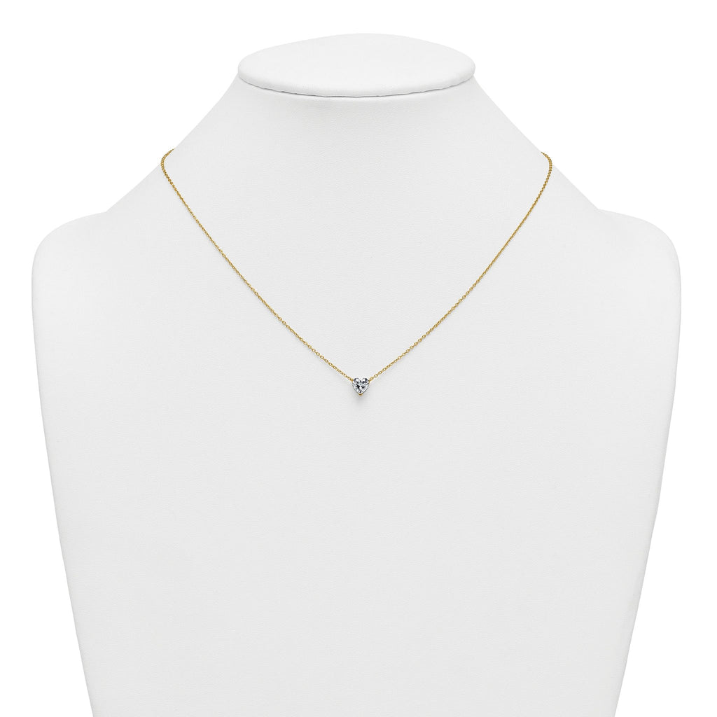 14k 3/4 carat Lab Grown Diamond VS+ F+ Heart Complete 18 inch Four Prong Pendant Necklace