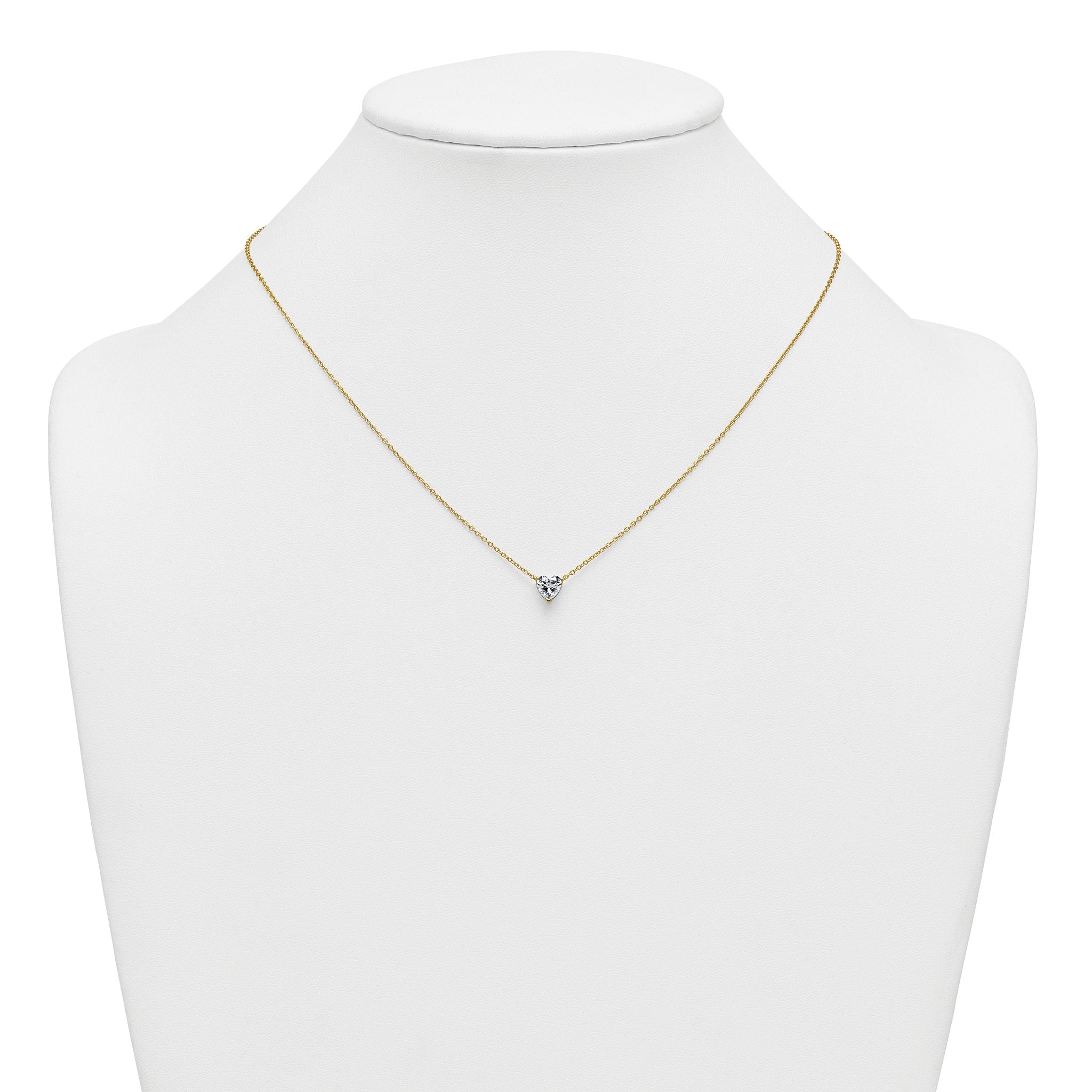 14k 3/4 carat Lab Grown Diamond VS+ F+ Heart Complete 18 inch Four Prong Pendant Necklace