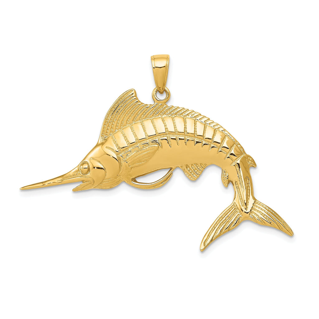 14K Gold Marlin Pendant for Men  Solid, Casted, Bold Design