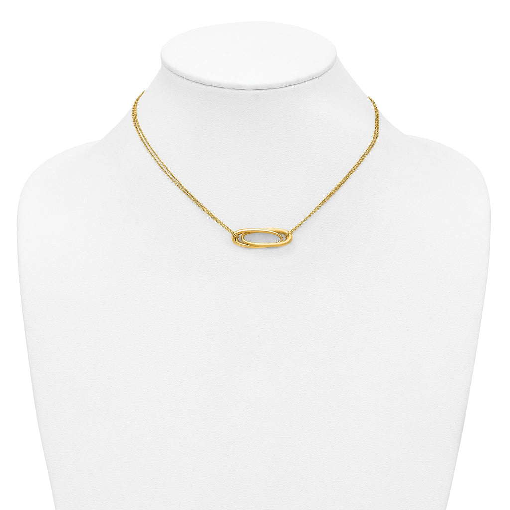 14K Polished and Brushed 2-Strand Fancy Oval w/2in Ext. Necklace