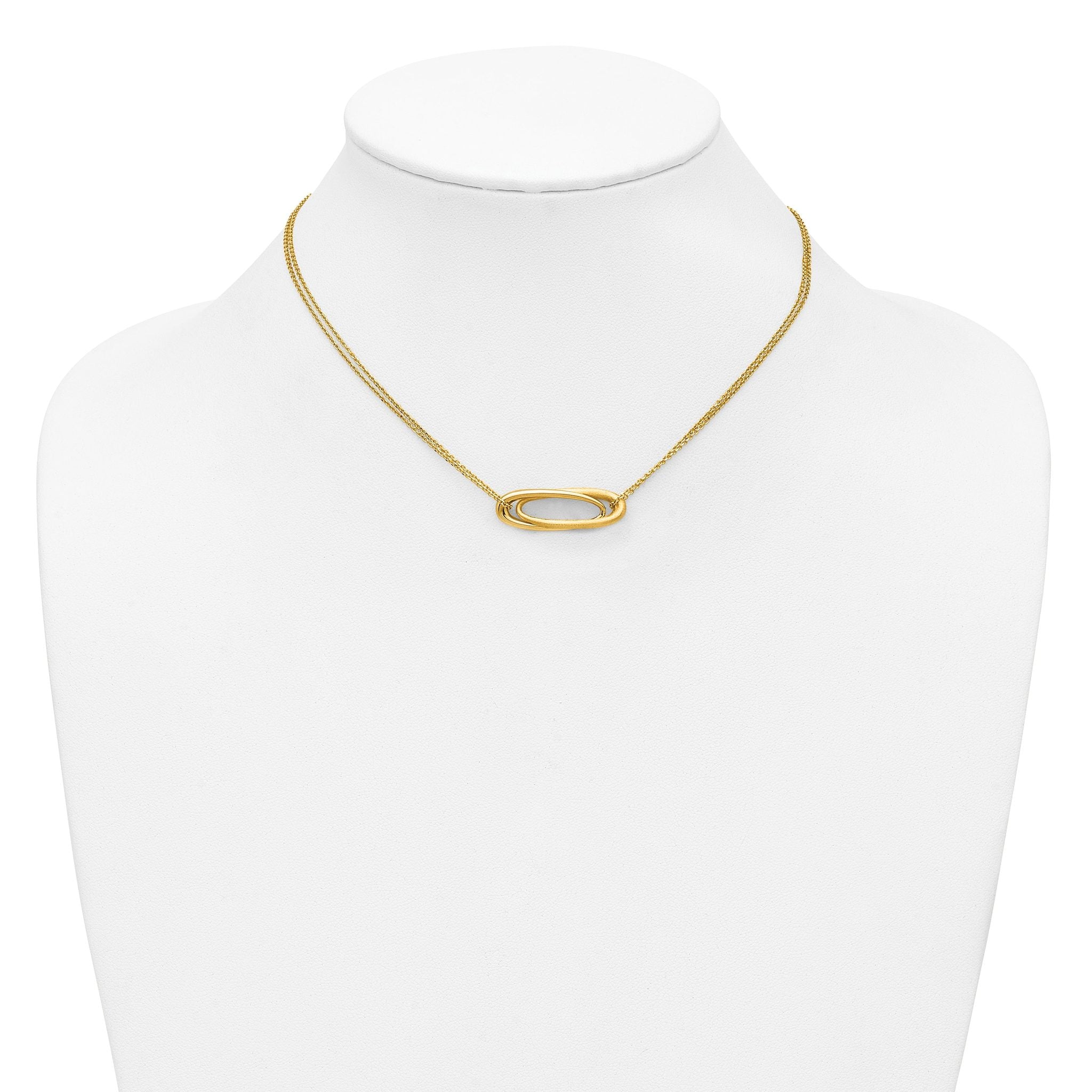 14K Polished and Brushed 2-Strand Fancy Oval w/2in Ext. Necklace