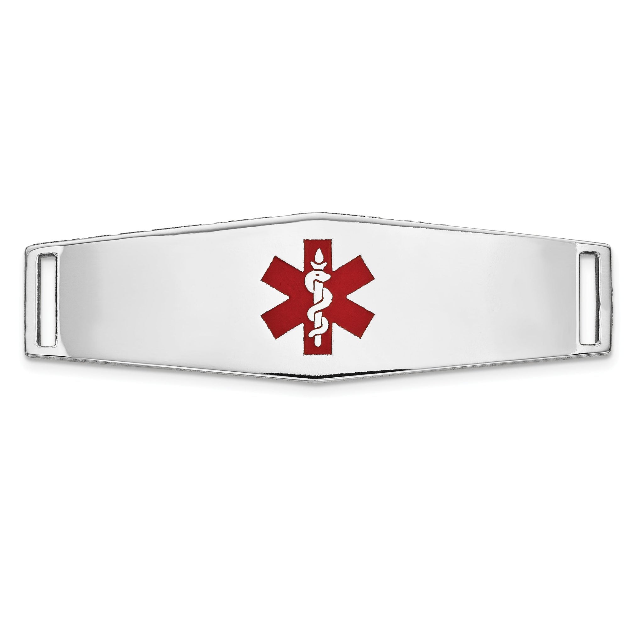 14K White Gold Polished Medical ID Bracelet with Engravable Red Enamel