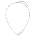 Sterling Silver Polished Blue and White CZ Eye with Beads 16 inch with 2 inch Extension Necklace