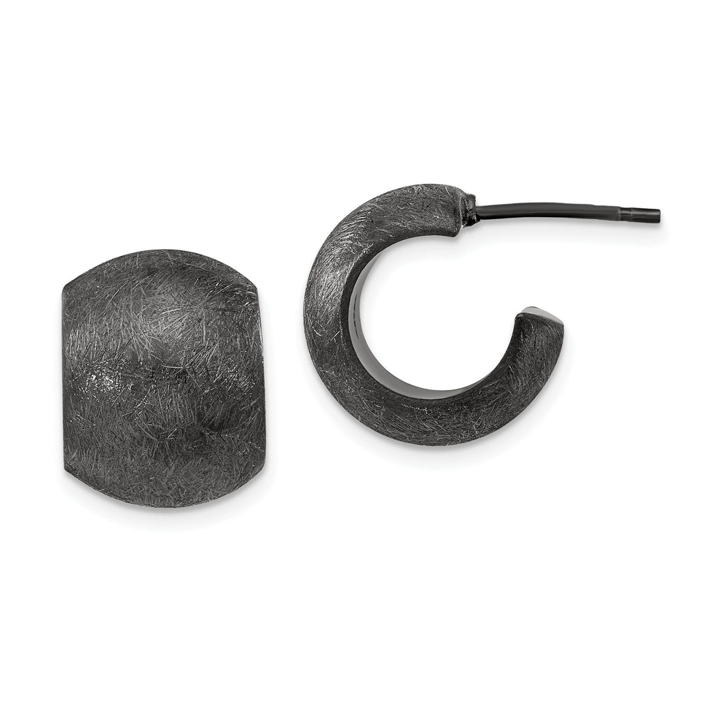Sophia Jewelers Sterling Silver Black Ruthenium C-Hoop Earrings Textured Brushed Finish