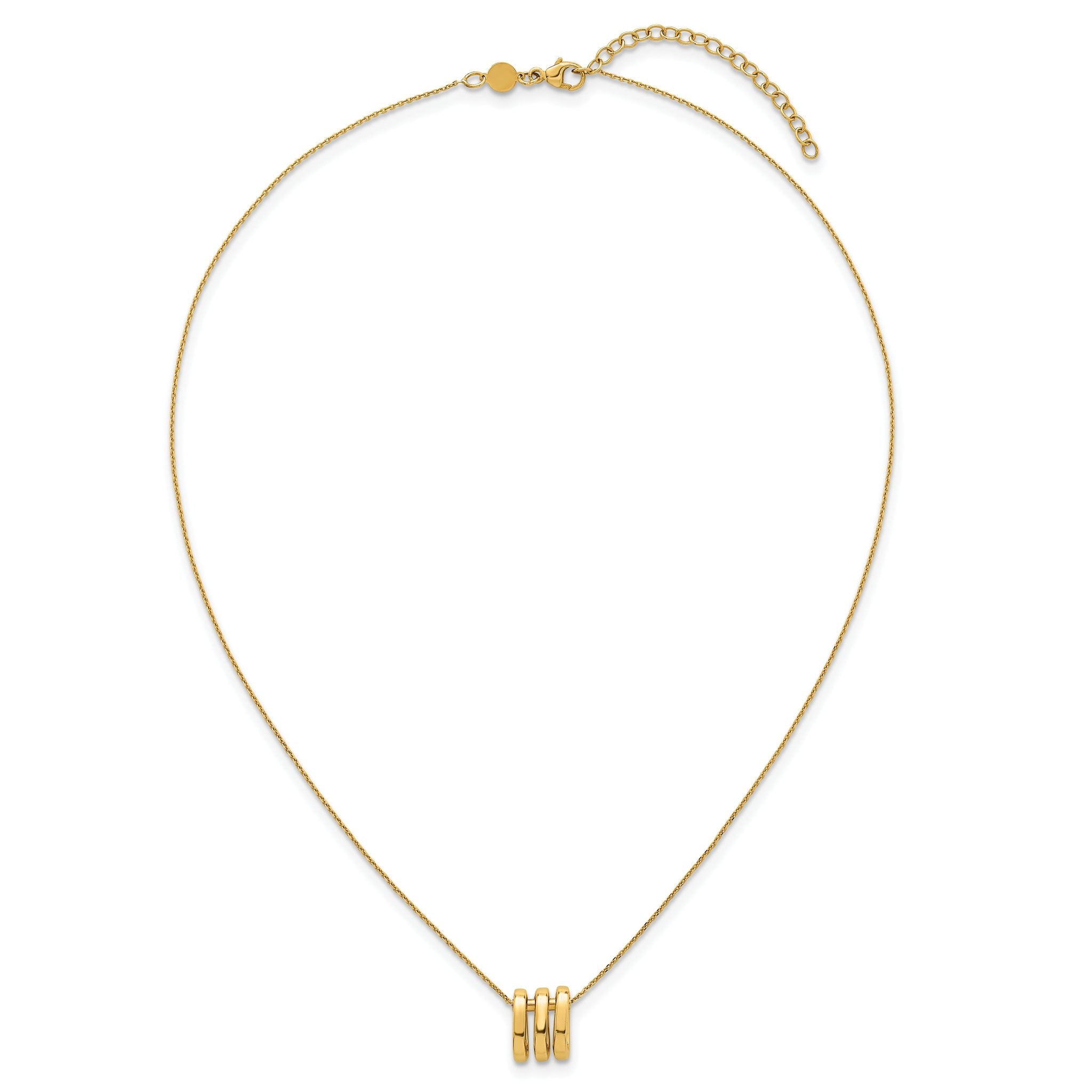 14k Polished 3 Oval Rings 16 inch Necklace Plus 2 inch Extender