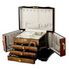 Luxury Giftware by Jere High GloSterling Silver Bubinga Veneer w/Elm Burl Inlay 3-drawer with Swing-out Sides Locking Wooden Jewelry Box