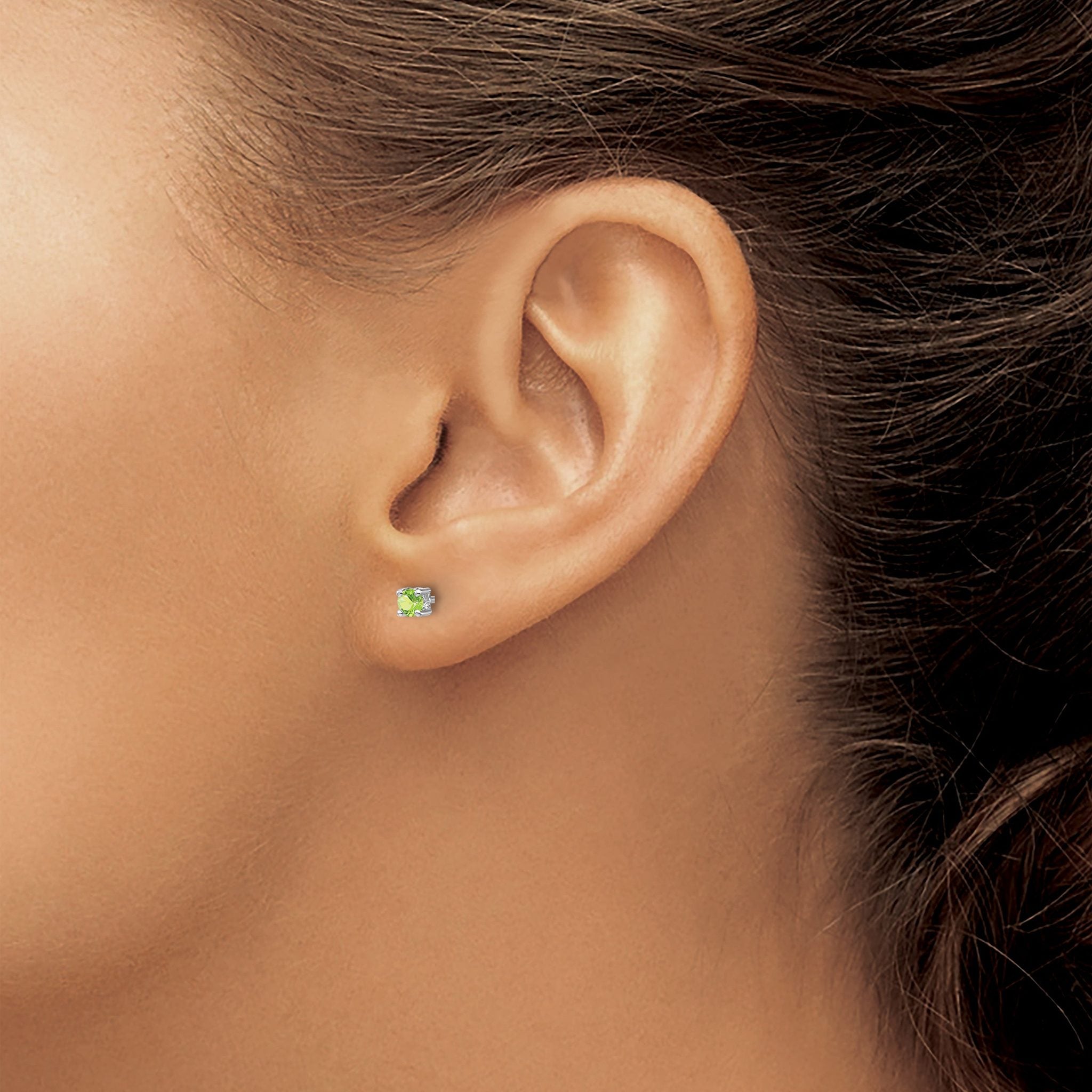 Sterling Silver 3mm Peridot Stud Earrings with Rhodium Finish  August Birthstone