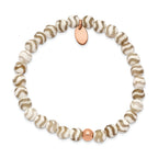 Stainless Steel Polished Rose IP-plated 6mm White Wave Agate Beaded Stretch Bracelet for Women