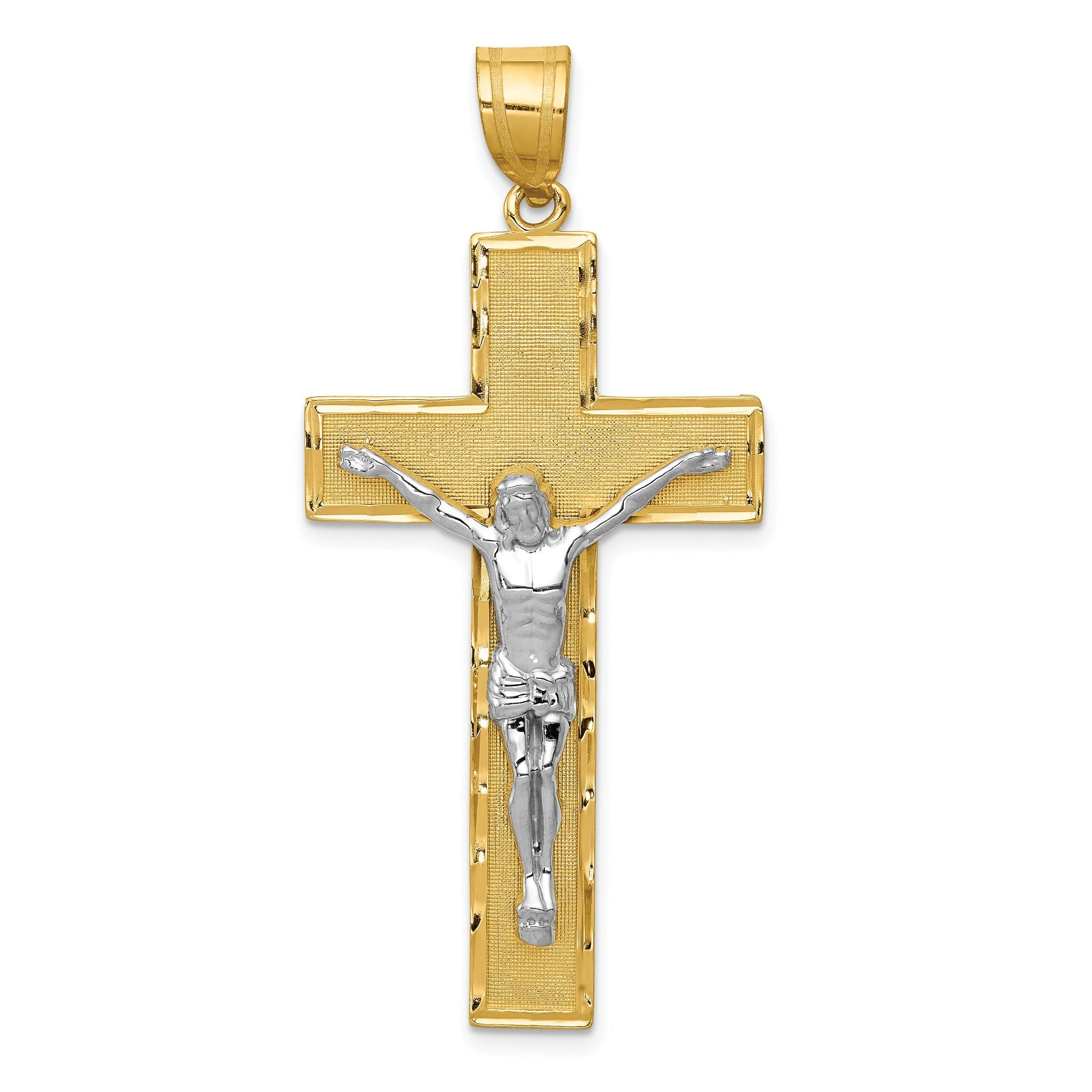 14K Two-Tone Gold Crucifix Pendant with Diamond-Cut Polished Finish Main image