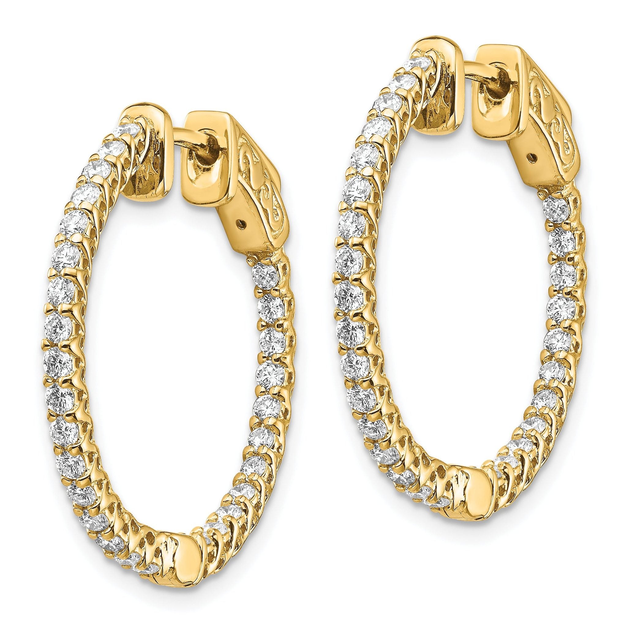 14k Diamond Round Hoop w/Safety Clasp Earrings Secondary image