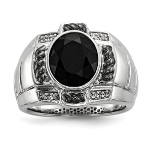 Men's Oval Diamond & Onyx Ring in Sterling Silver (0.04 ct. tw.) - Sophia Jewelers