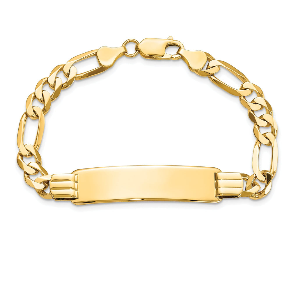 14k Polished Solid Chain/Solid Plate Flat Figaro Link 36.5x9mm Plate 7 inch ID Bracelet