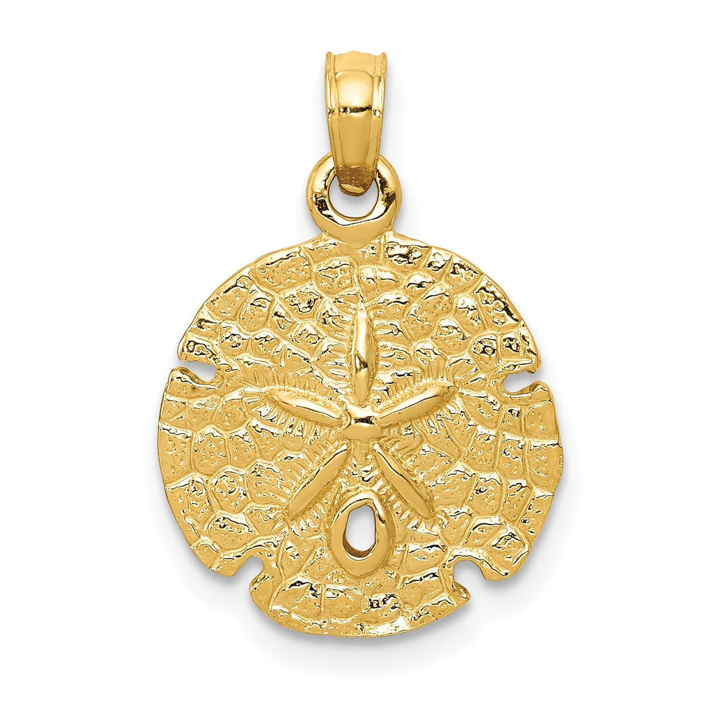 14K Gold Sand Dollar Pendant with Polished Finish  Textured, Solid Craftsmanship