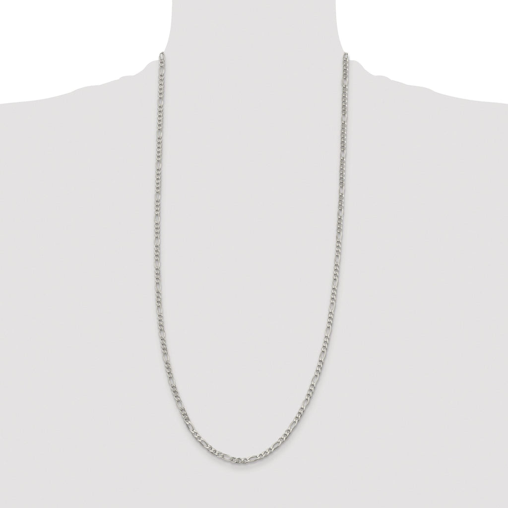 Pavé Flat Figaro Chain in Sterling Silver, 4mm