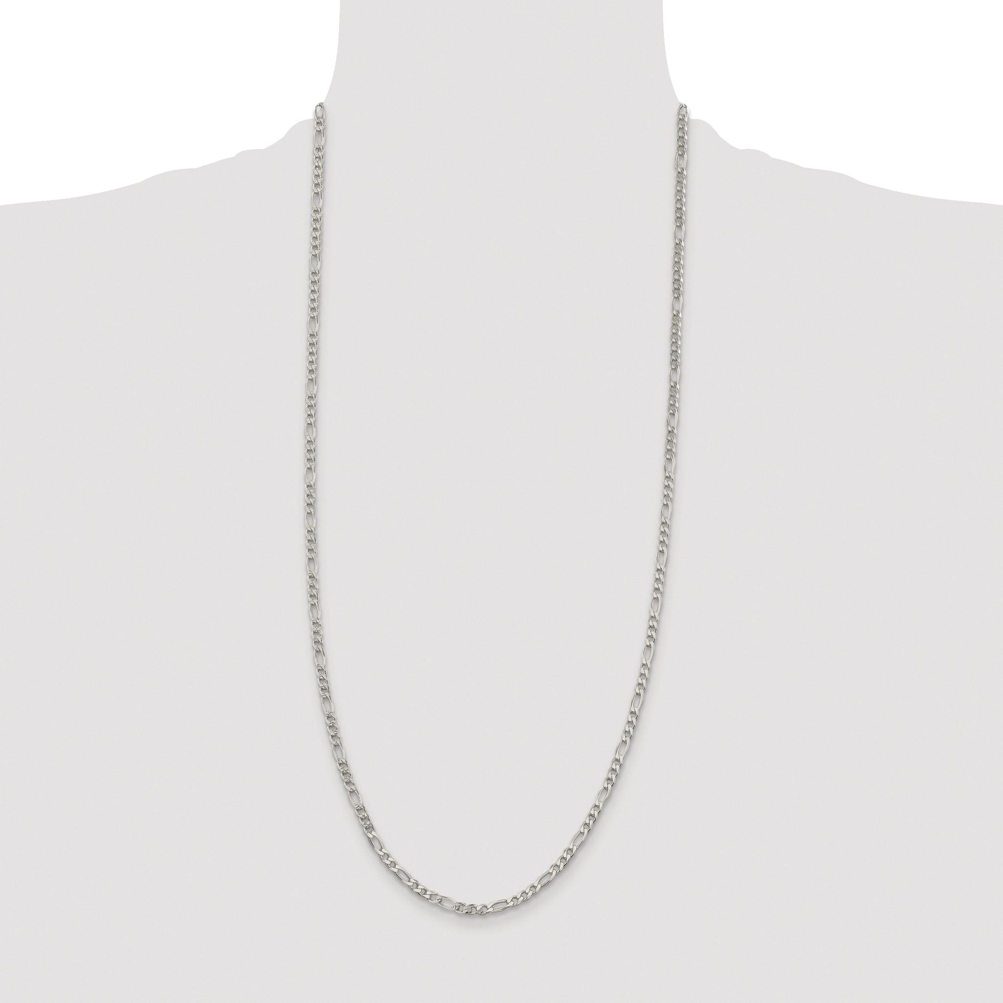 Pavé Flat Figaro Chain in Sterling Silver, 4mm