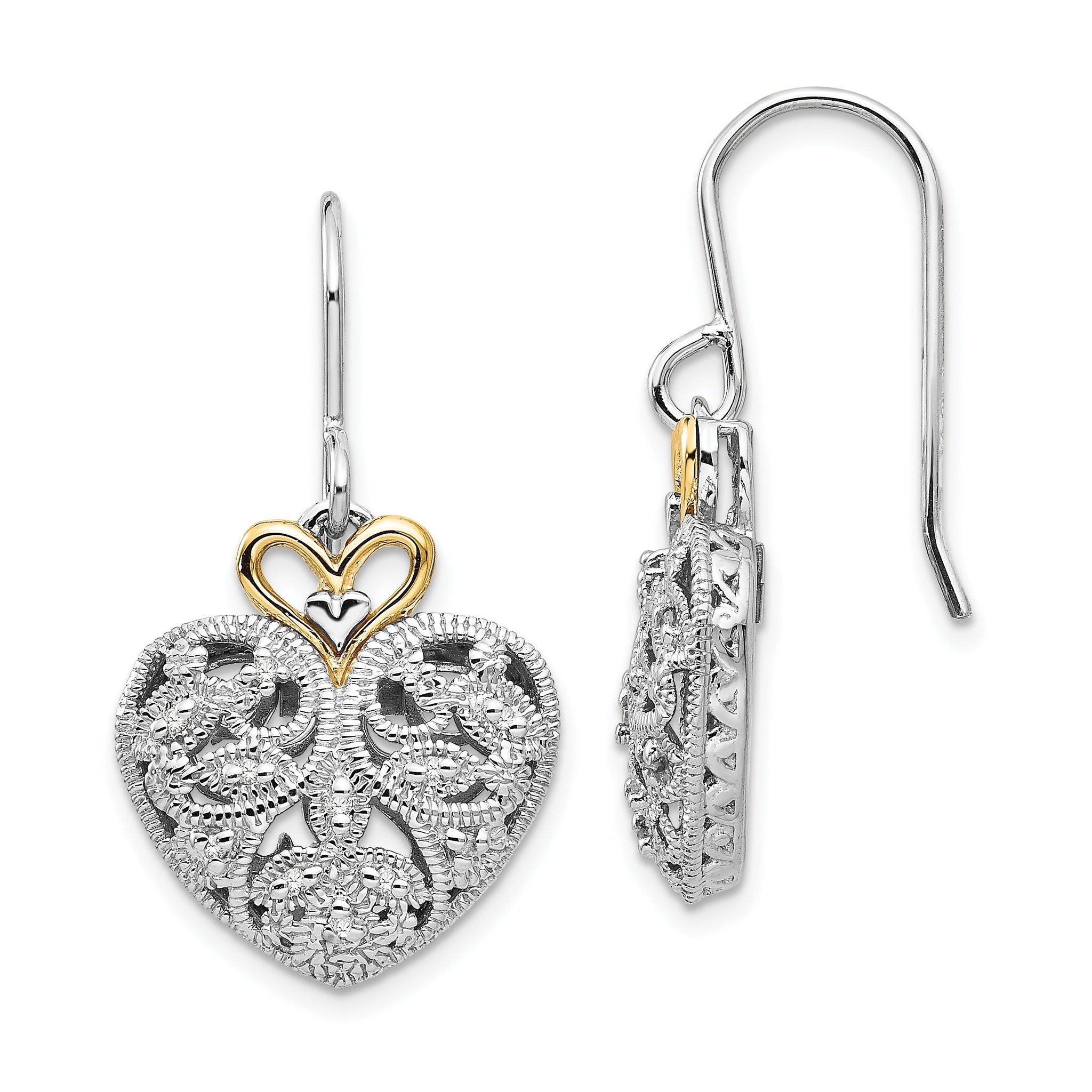 Sophia Jewelers Sterling Silver Vintage Heart Earrings with 14K Gold Accent