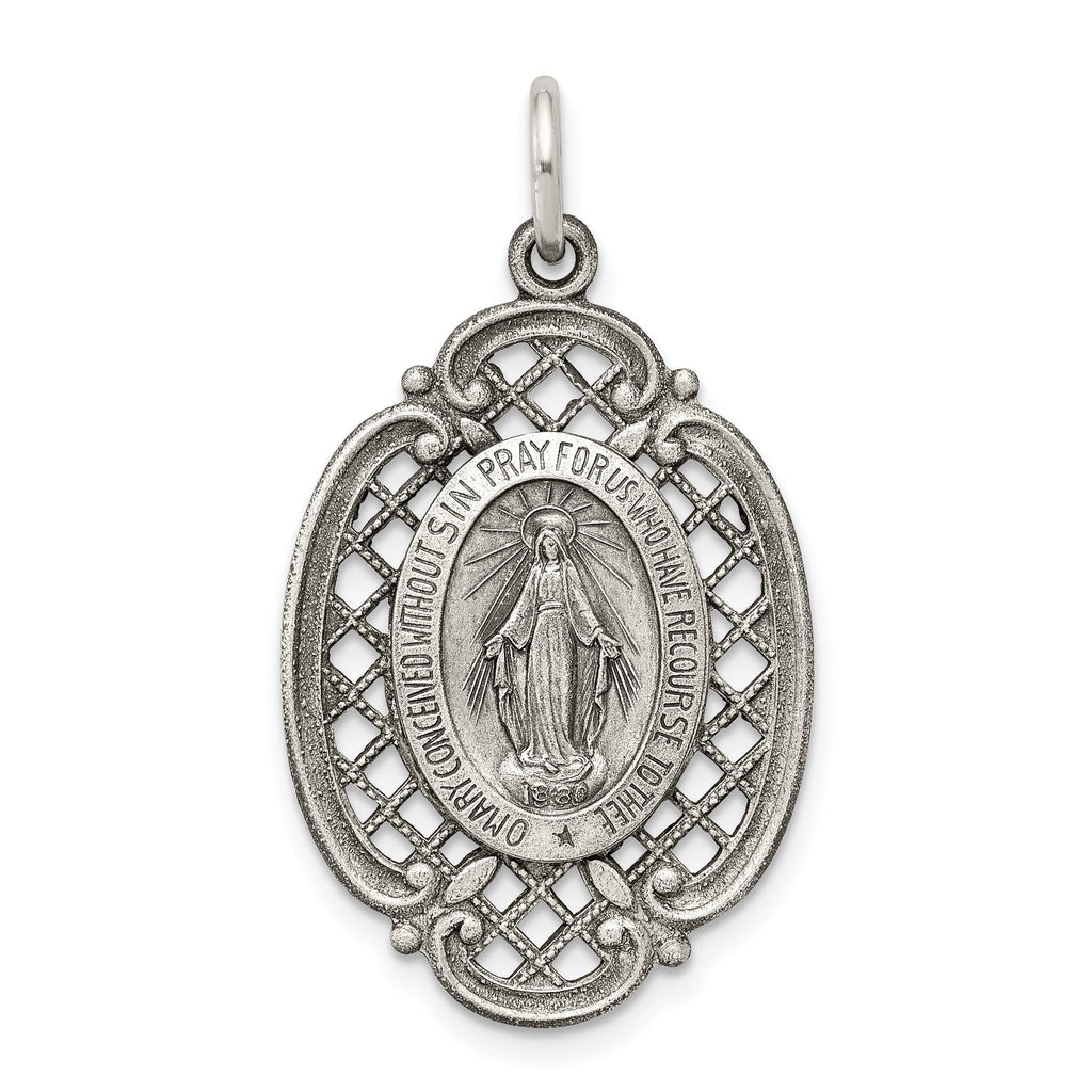 Antiqued Sterling Silver 925 Miraculous Medal Pendant Vintage Inspired