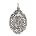 Antiqued Sterling Silver 925 Miraculous Medal Pendant Vintage Inspired