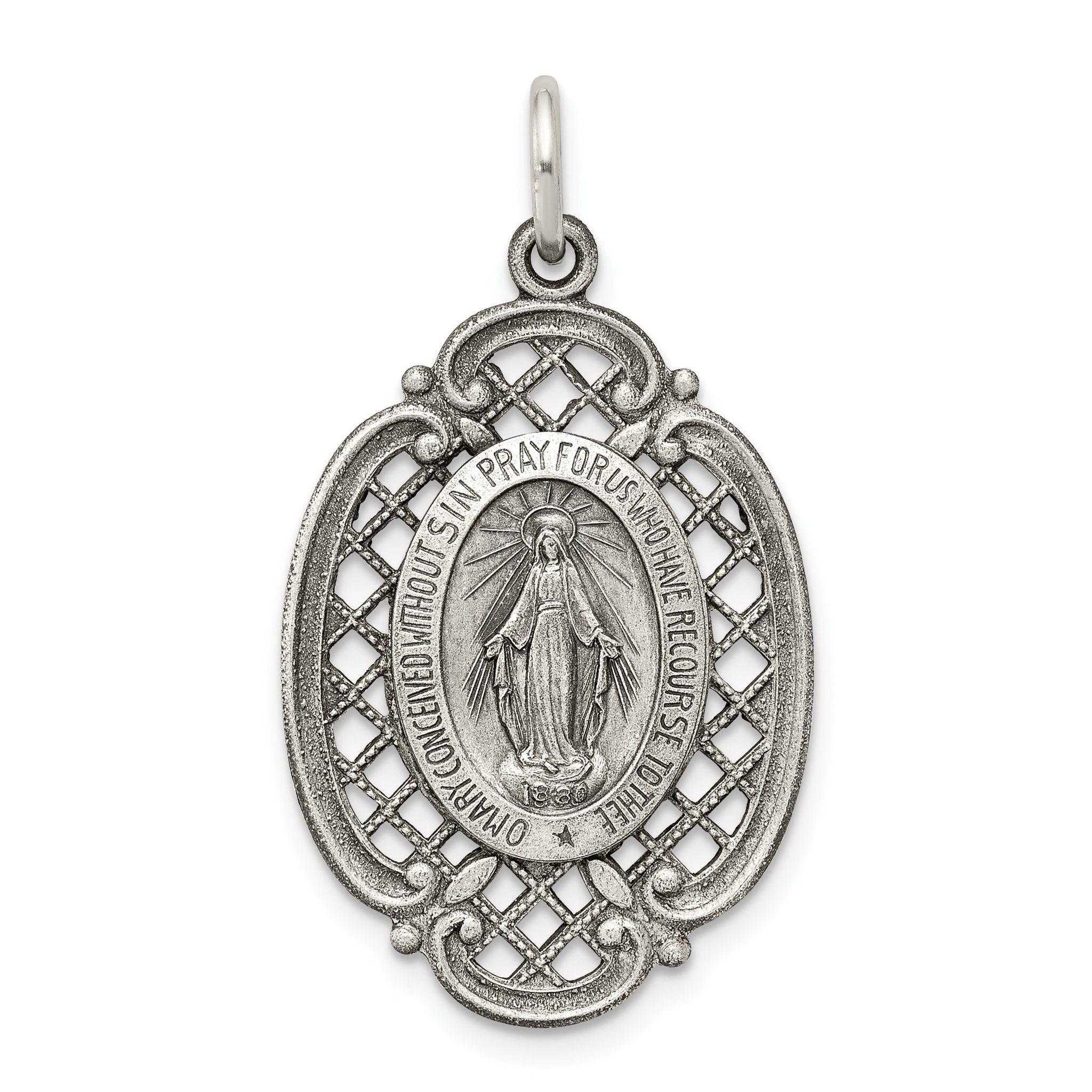 Antiqued Sterling Silver 925 Miraculous Medal Pendant Vintage Inspired