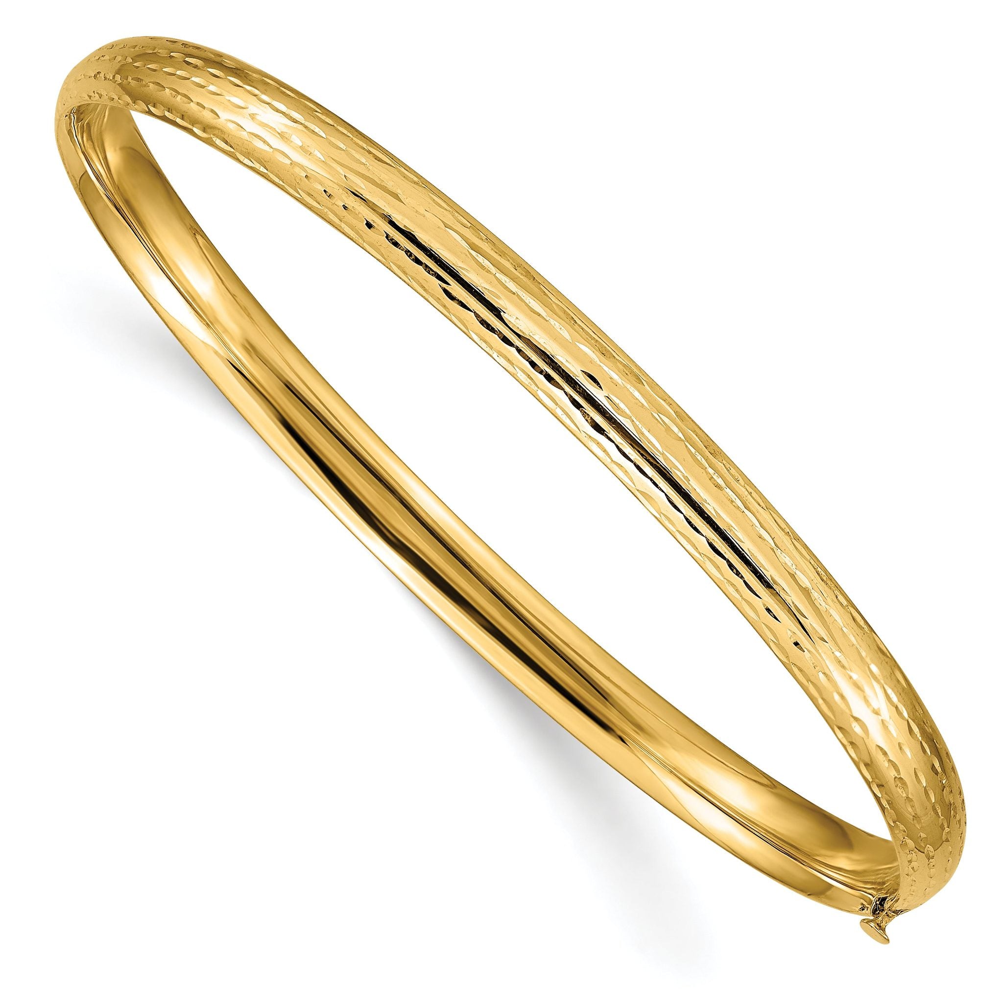 14K Gold Diamond-Cut Polished Hinged Bangle Bracelet for Women Main image
