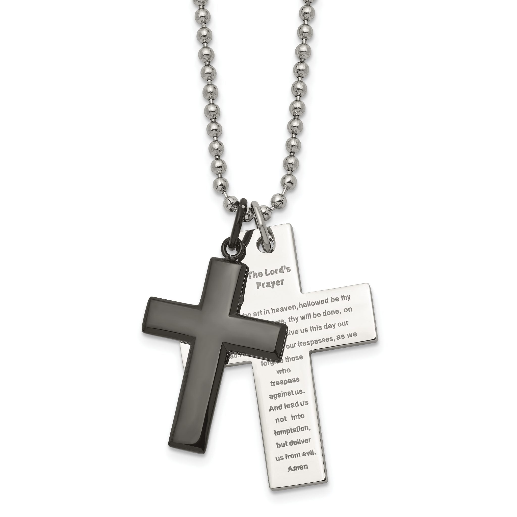 Lord's Prayer Cross Necklace in Black IP Stainless Steel