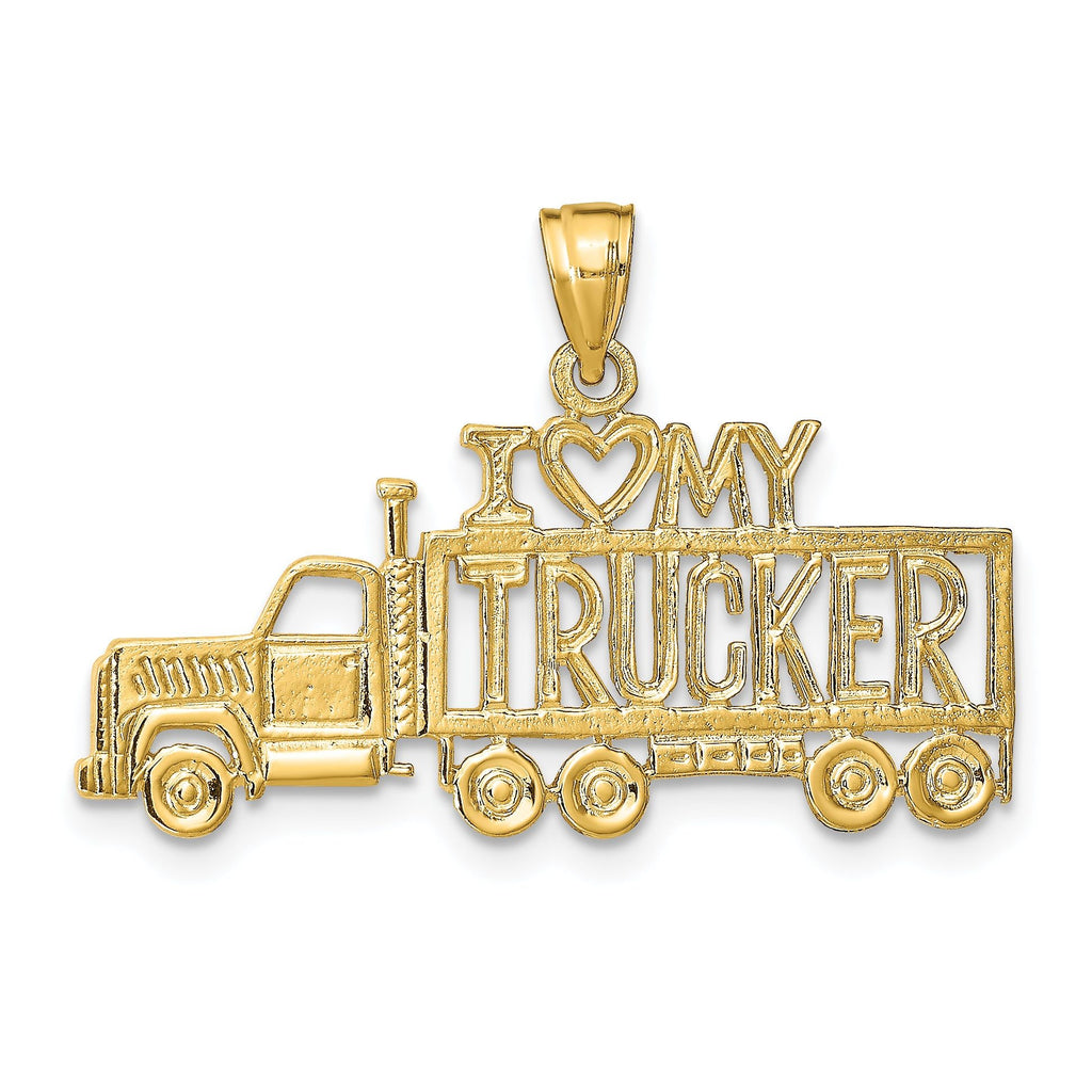 14K Gold I Love My Trucker Truck Pendant  Polished Solid Charm