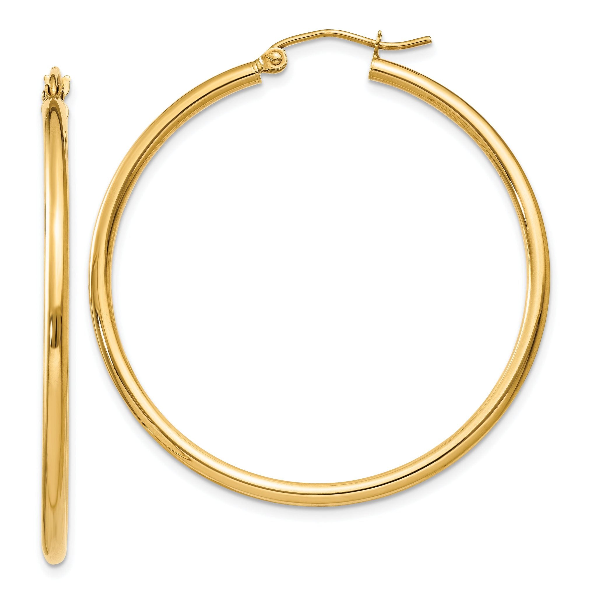 10K Gold Polished Hoop Earrings 2mm Tube Classic Elegant Style 38mm Main image