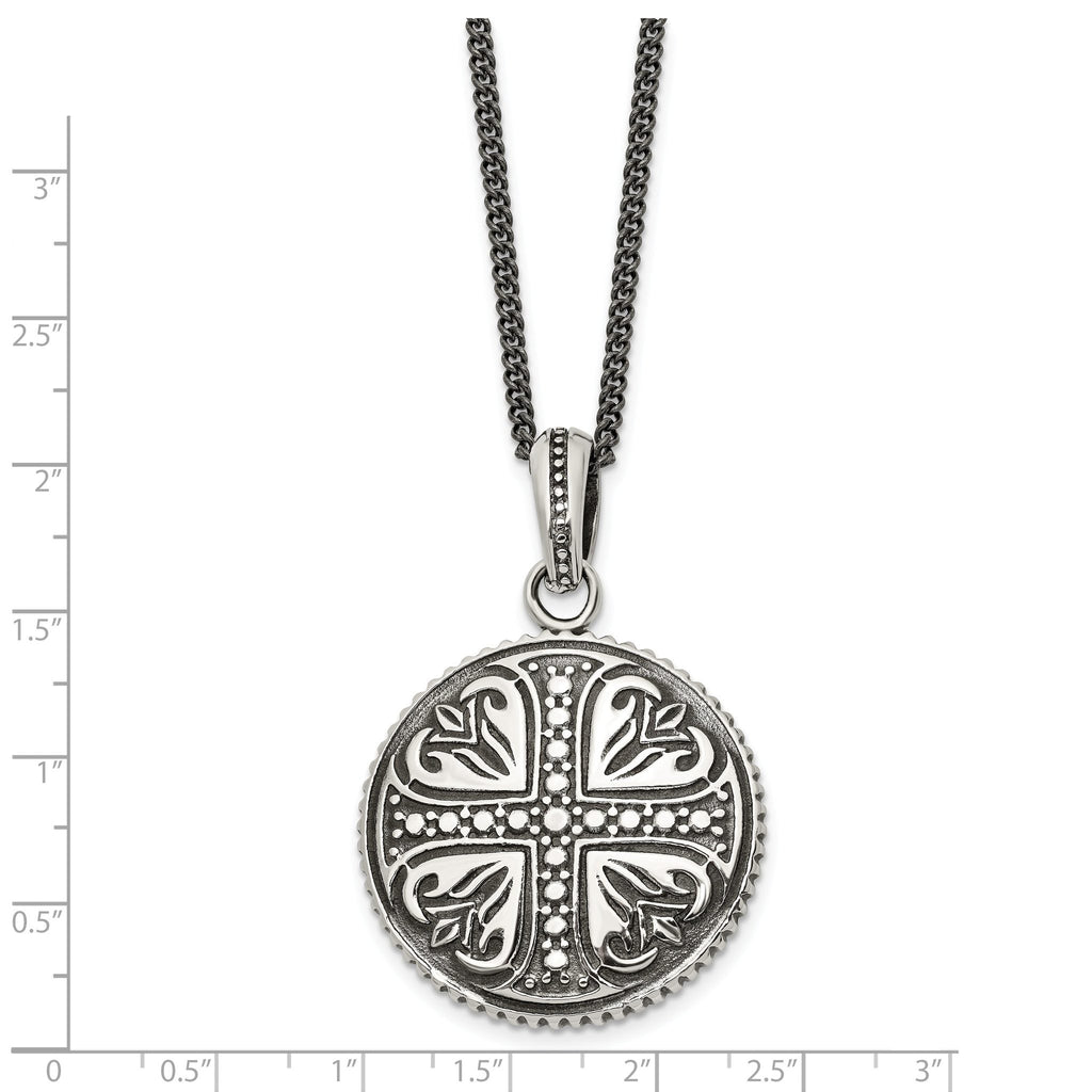 Sophia Jewelers Men's Stainless Steel Cross Necklace Polished & Antiqued, 22in