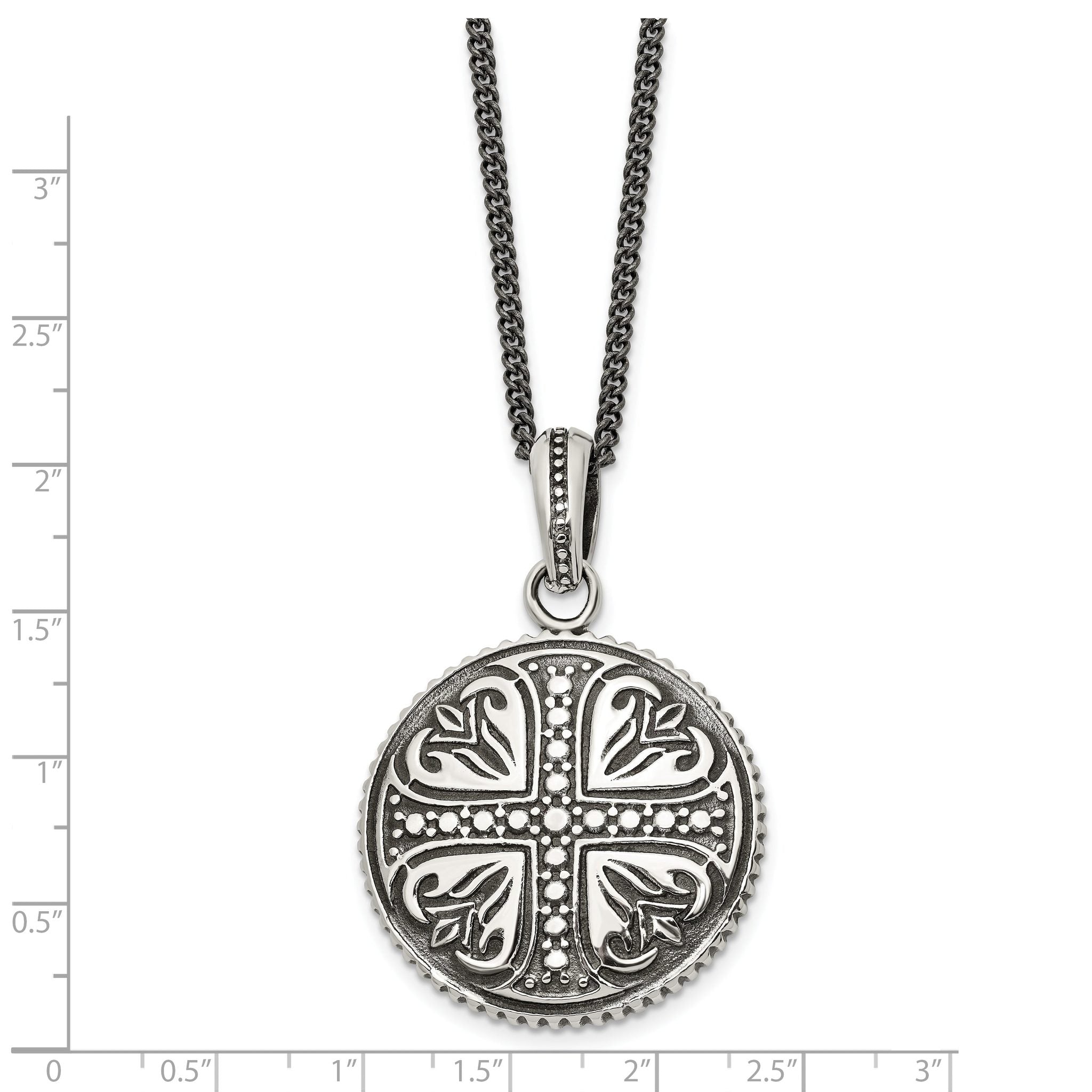 Sophia Jewelers Men's Stainless Steel Cross Necklace Polished & Antiqued, 22in