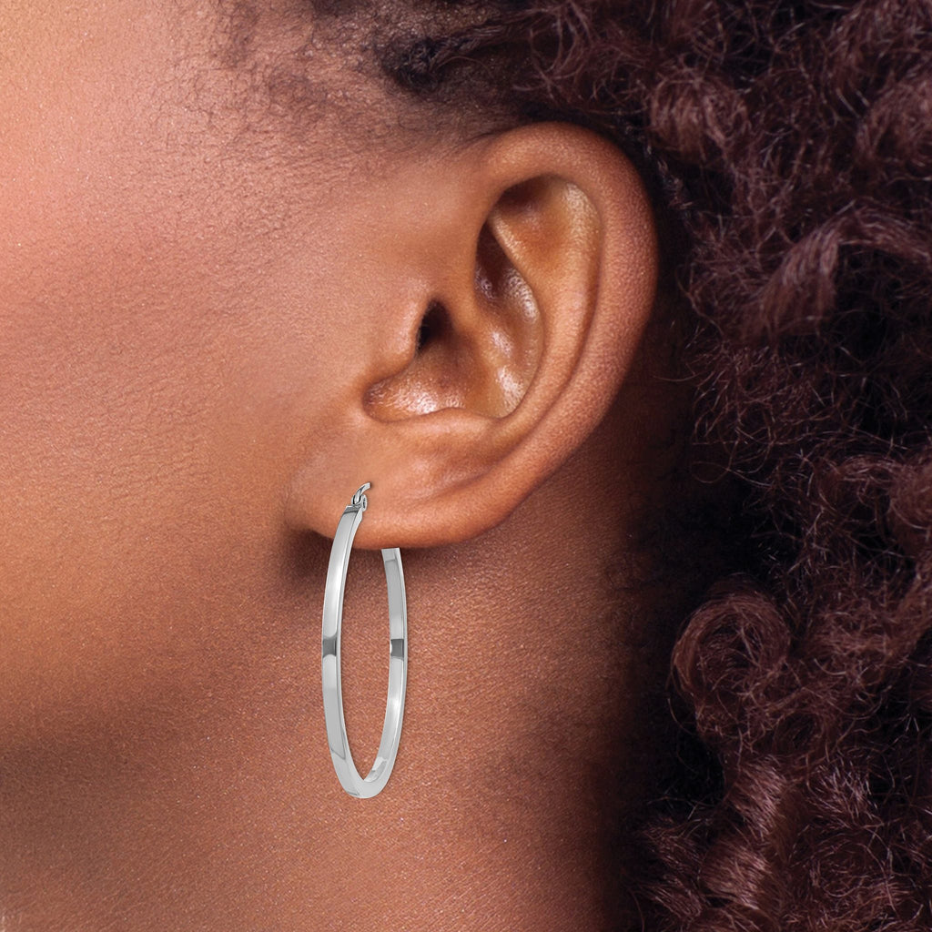 10k White Gold 2mm Square Tube Hoops