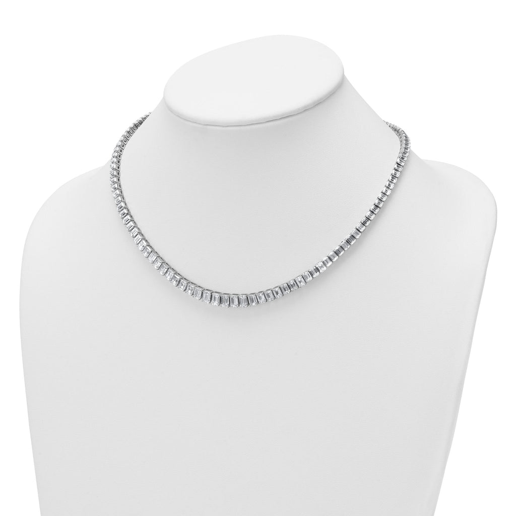 14k White Gold 29 1/6 carat Lab Grown Diamond VS+ F+ Complete 17 inch Emerald Graduated Tennis Necklace