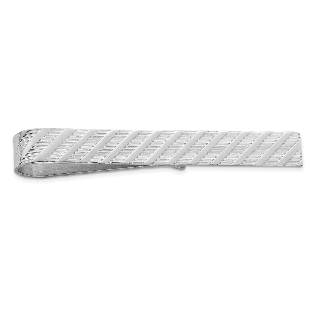 Sterling Silver Rhodium-Plated Tie Bar with Polished Finish for Men