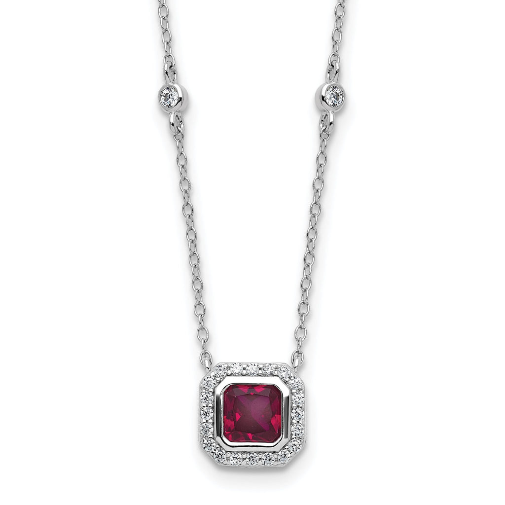 Cheryl M Sterling Silver Rhodium-plated Polished Fancy Lab Created Ruby and CZ Station Necklace