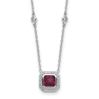 Cheryl M Sterling Silver Rhodium-plated Polished Fancy Lab Created Ruby and CZ Station Necklace