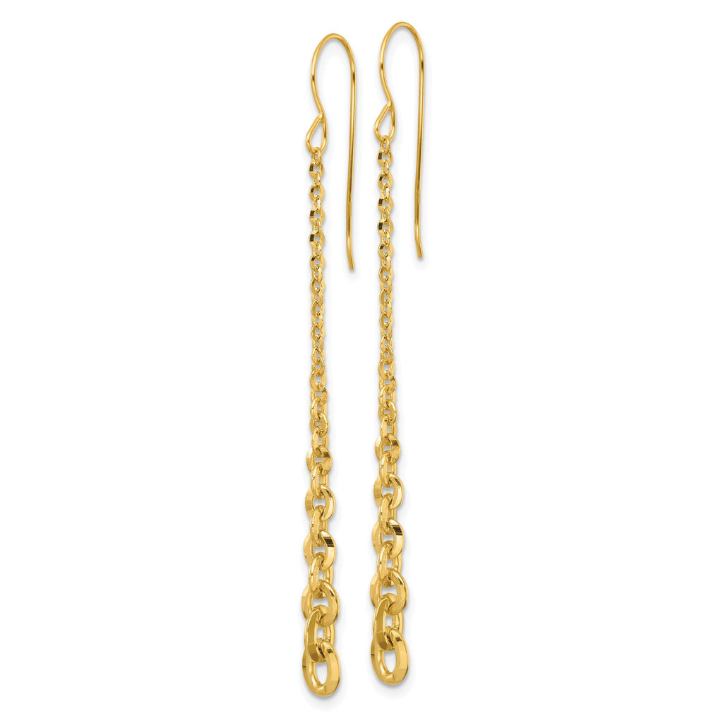 14k Polished Fancy Graduated Cable Chain Link Dangle Shepherd Hook Earrings