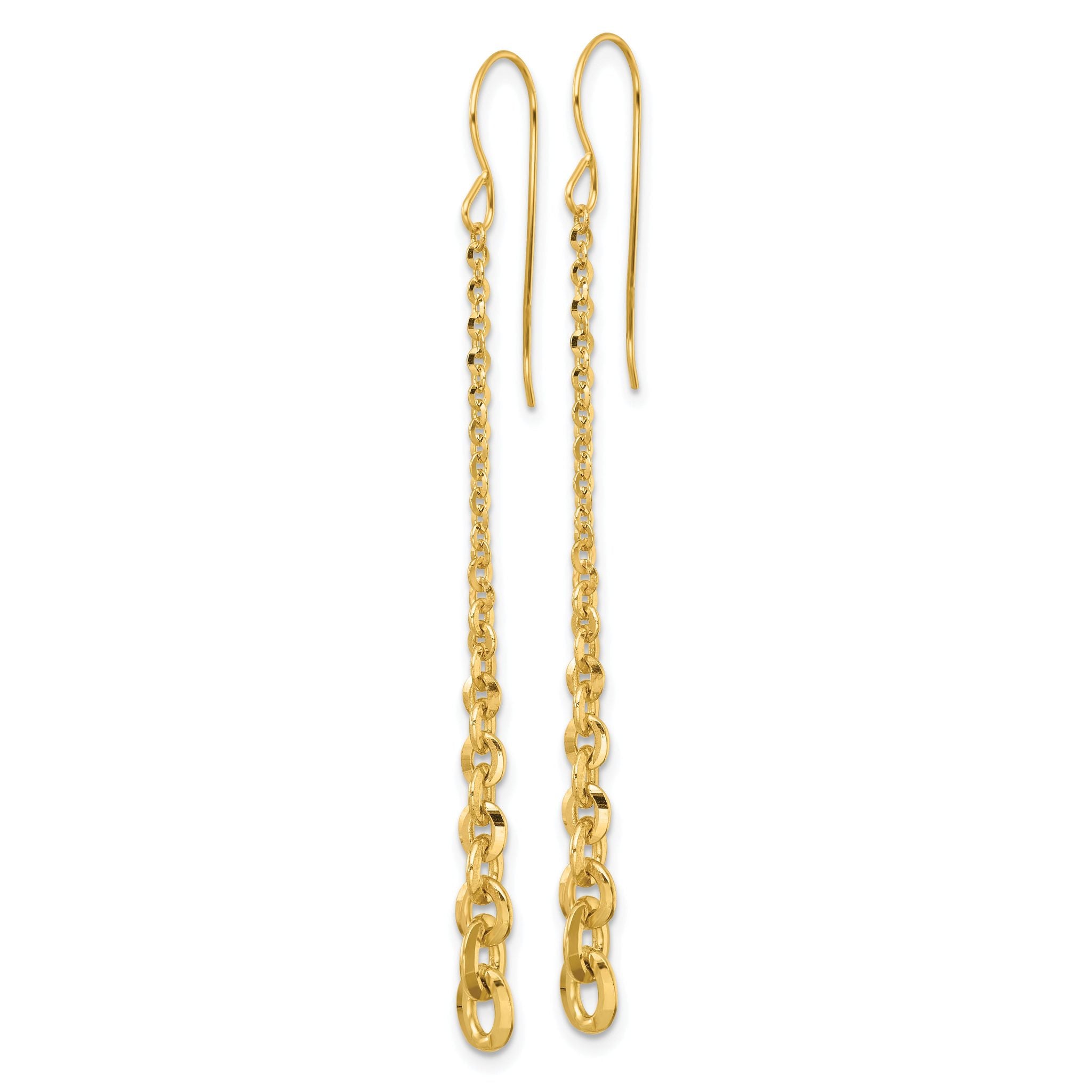 14k Polished Fancy Graduated Cable Chain Link Dangle Shepherd Hook Earrings