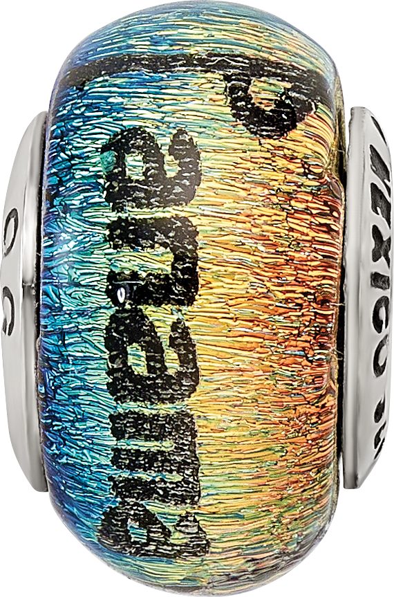 Sterling Silver 925 Dichroic Glass Bead with Vibrant Orange Sunset Design