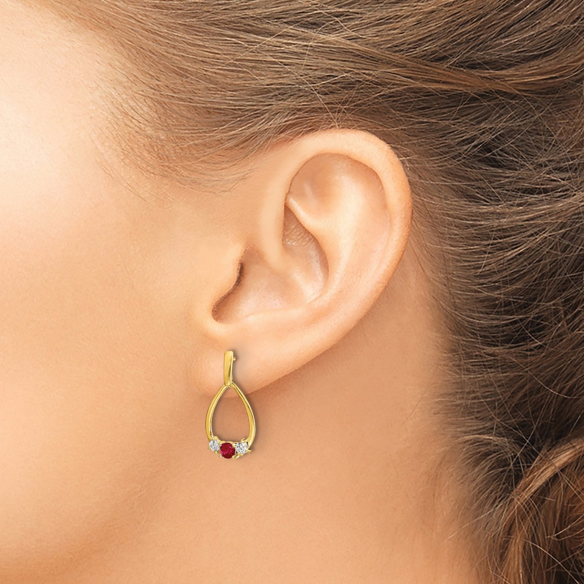 10k 1/4 carat Lab Grown Diamond VS/SI+ G+ and Created Ruby Complete Dangle Teardrop Post Earrings