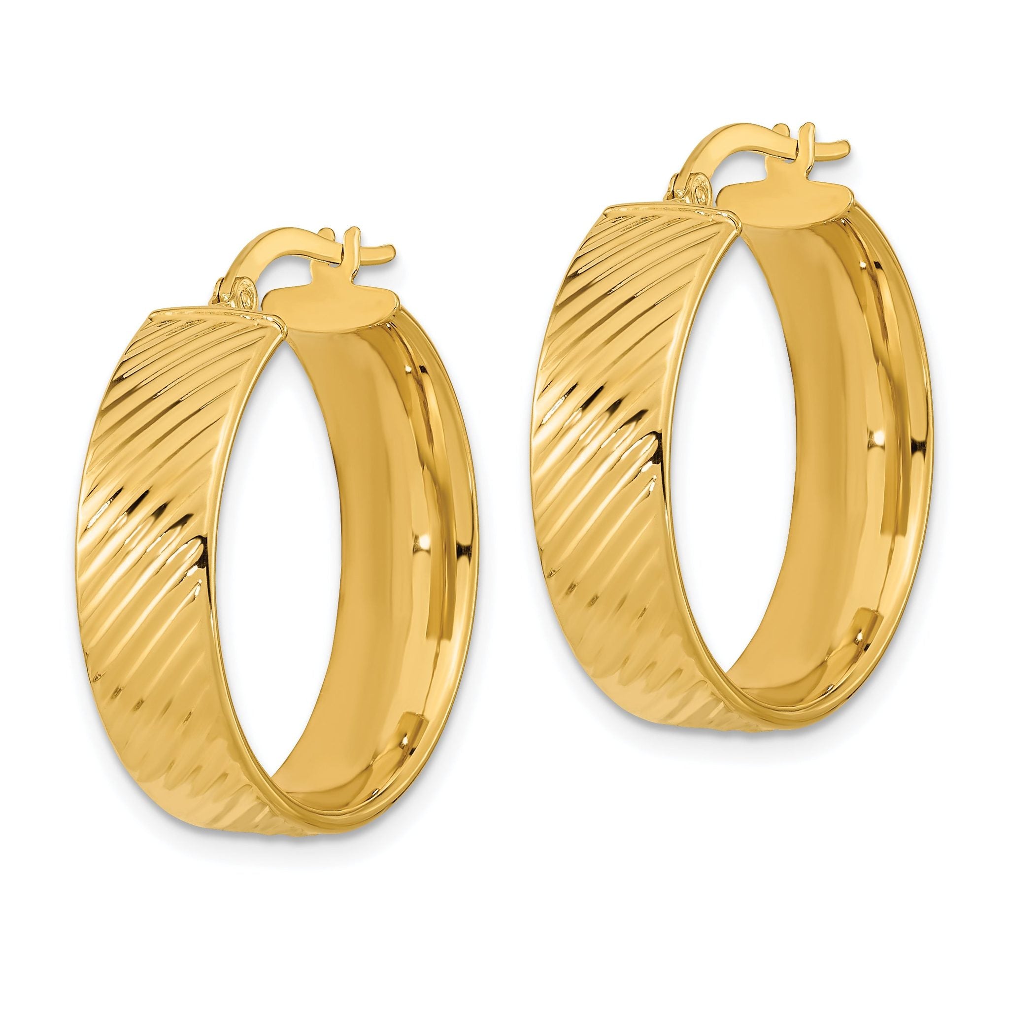 14K 8mm Polished & Textured Hinged Hoop Earrings Secondary image