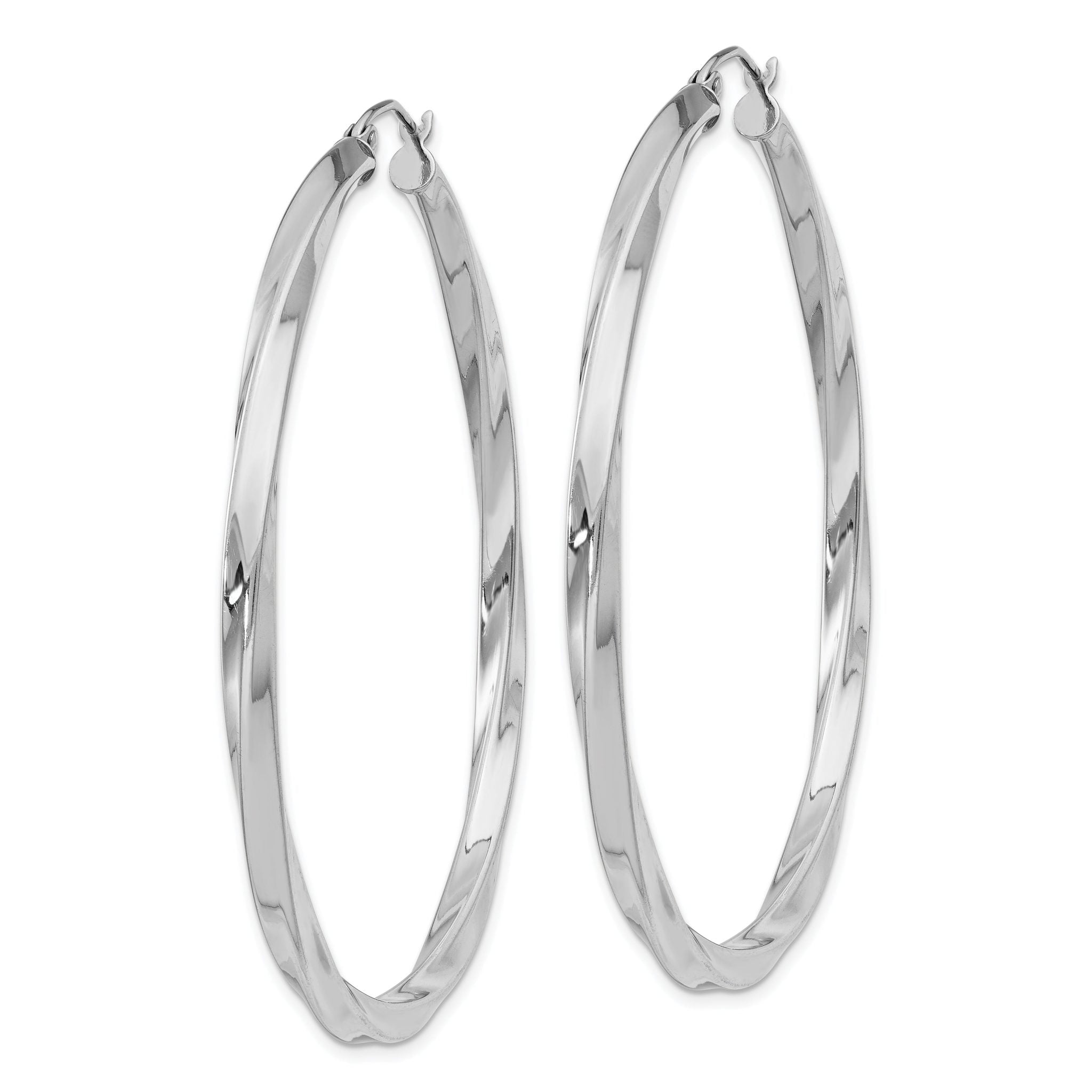 Sterling Silver Rhodium-plated 3x55mmTwisted Hoop Earrings Secondary image