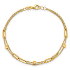 14K Polished and Beaded 2-Strand with Fancy Paperclip Link 7.5 Inch Bracelet
