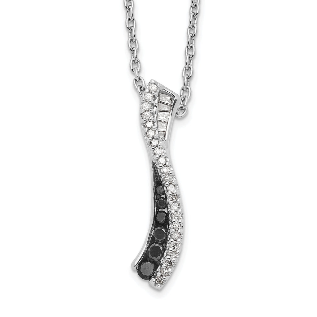 White Night 925 Sterling Silver Diamond Necklace with Black Accents and Extender