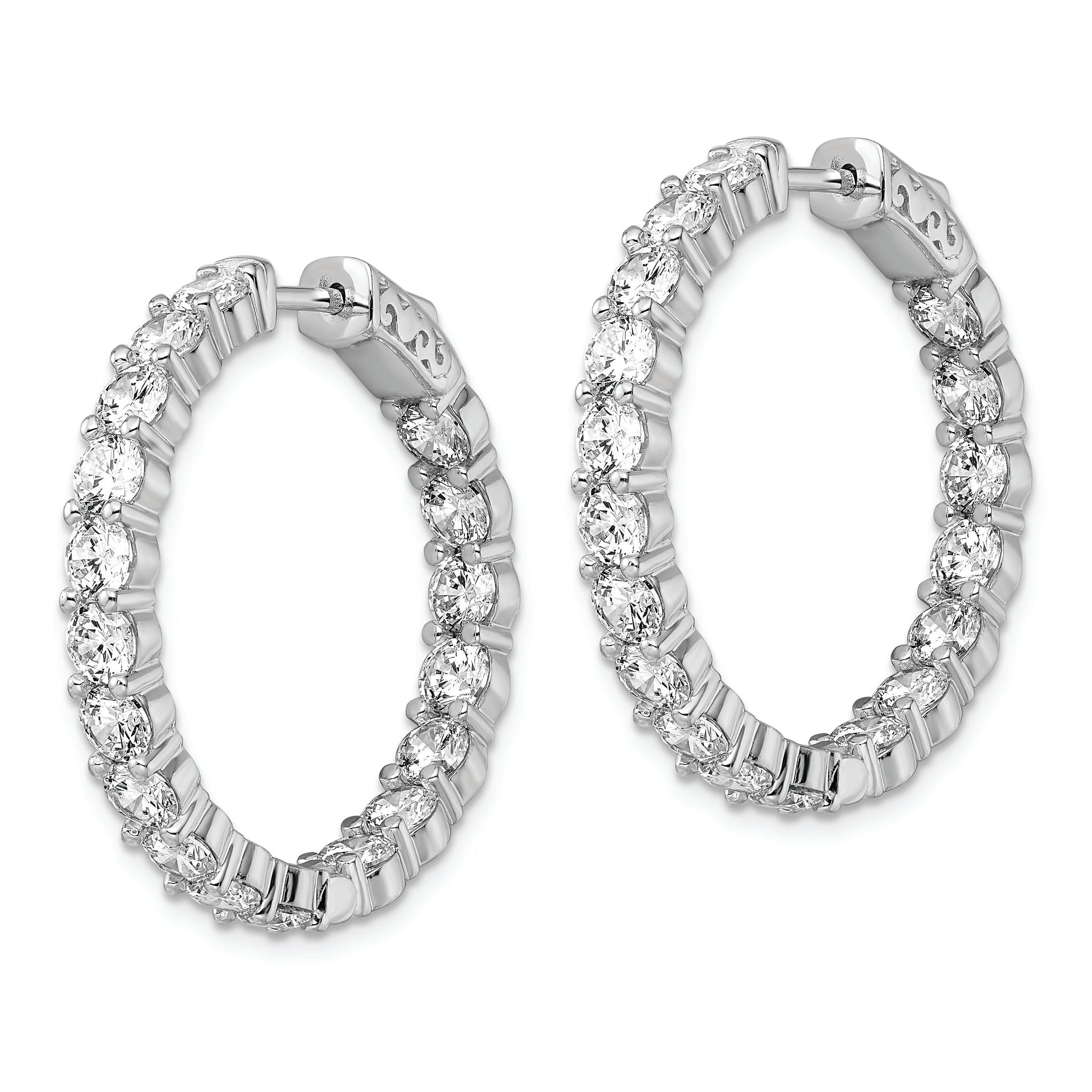 Sterling Shimmer Sterling Silver Rhodium-plated 36 Stone 3.75mm CZ In and Out Round Hinged Hoop Earrings Secondary image